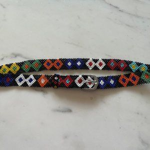 Handmade Multicolored Seed Bead Belt in Diamond Pattern Design.